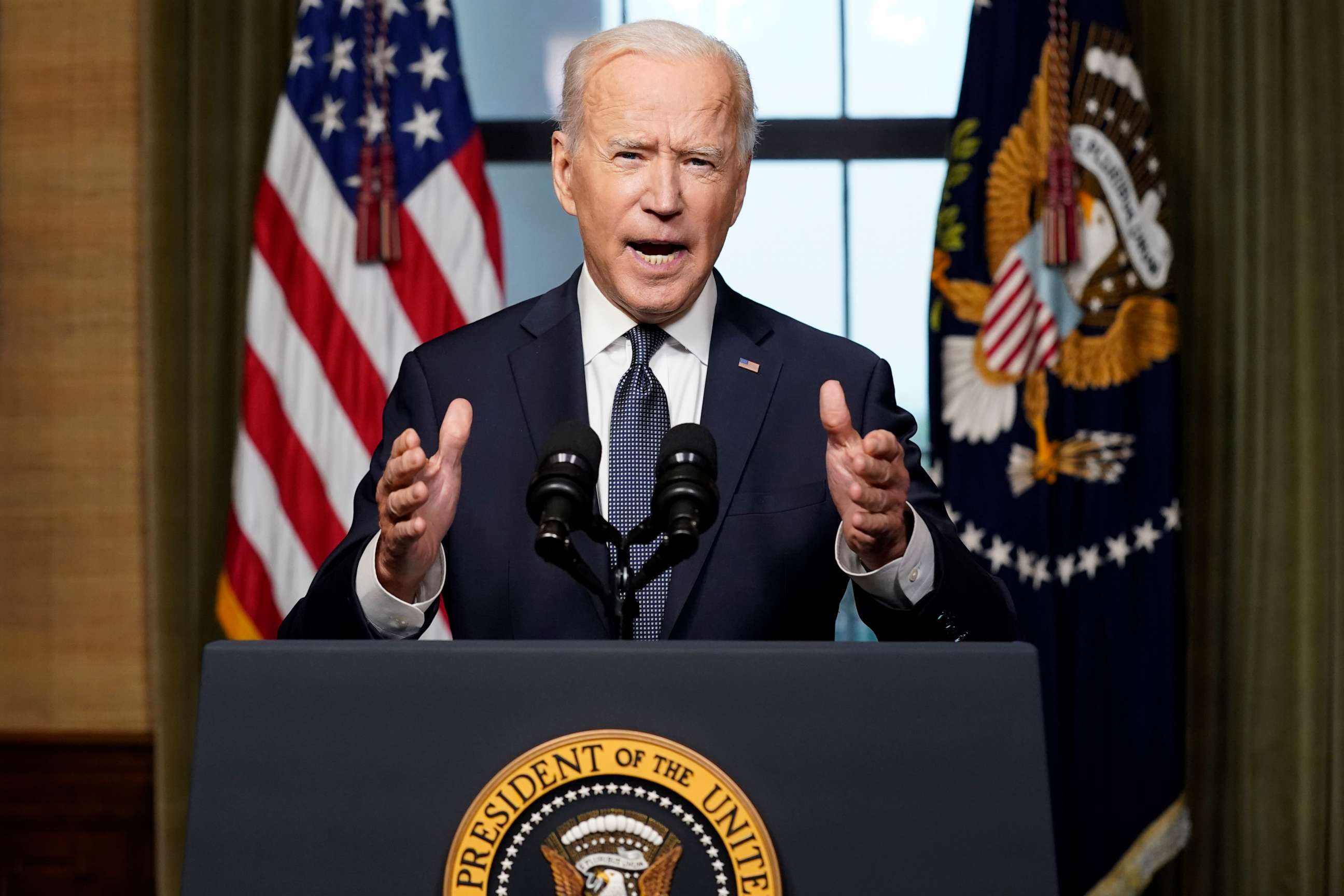 PHOTO: President Joe Biden speaks from the White House on April 14, 2021.