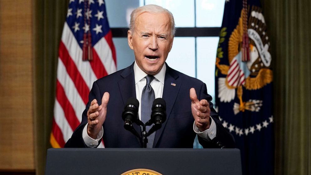PHOTO: President Joe Biden speaks from the White House on April 14, 2021.