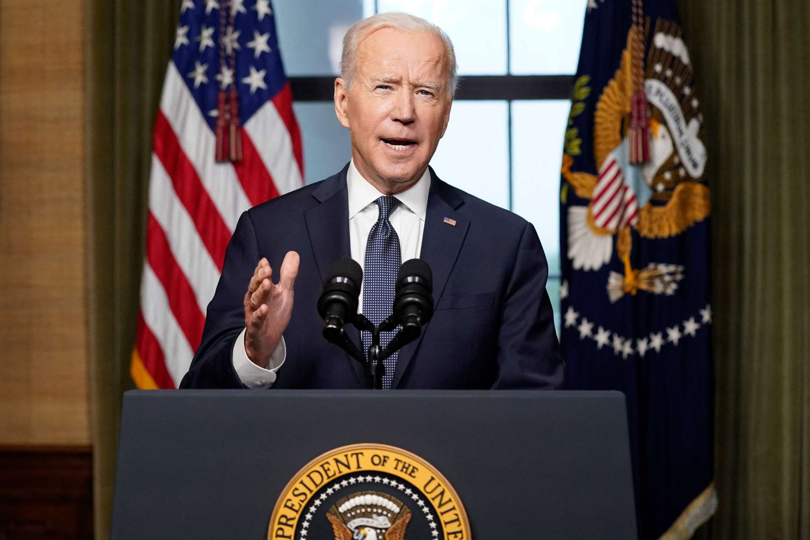 PHOTO: President Joe Biden speaks from the Treaty Room in the White House, April 14, 2021, in Washington, DC.