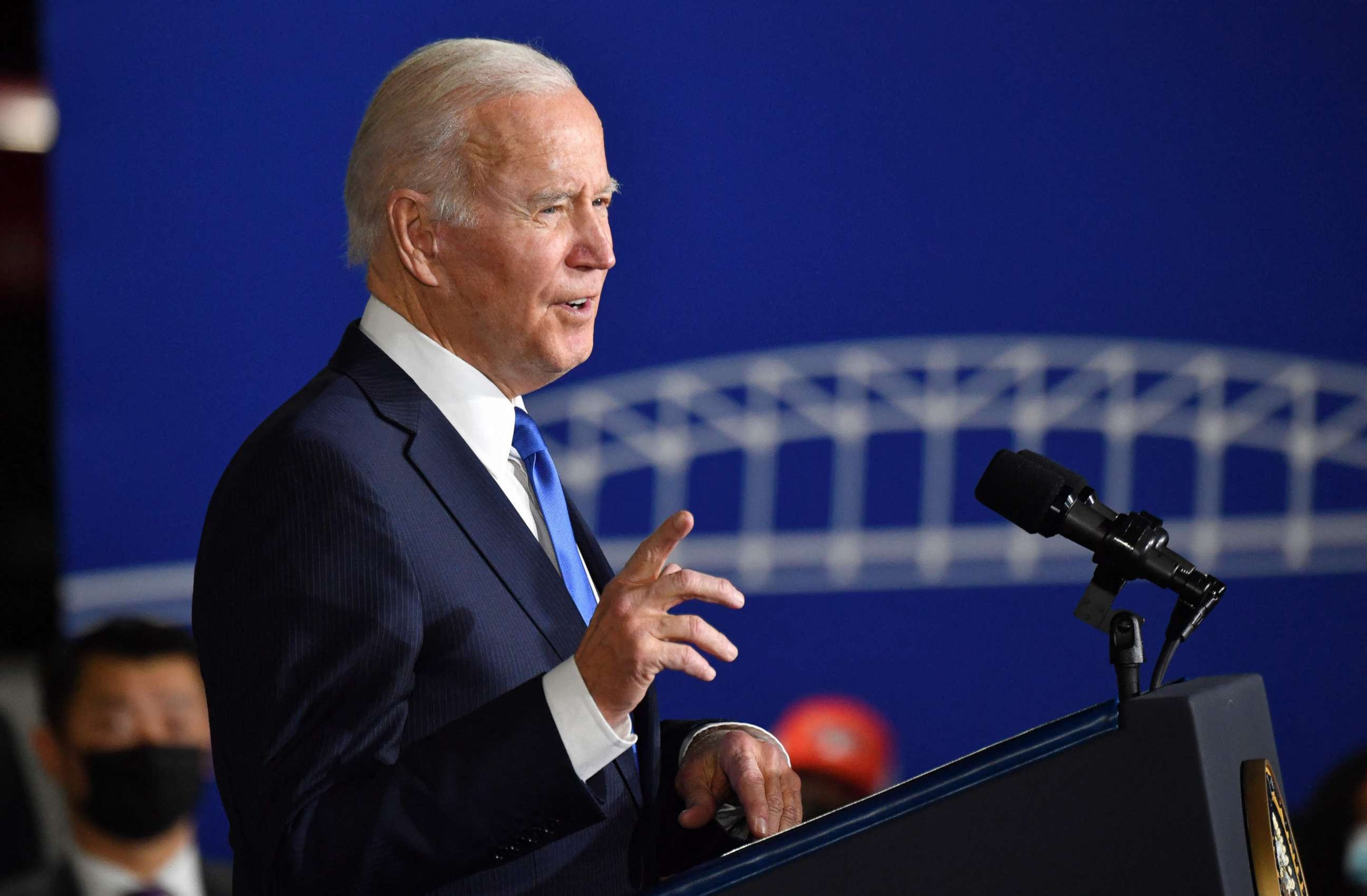 PHOTO: President Joe Biden speaks about the Infrastructure Law while visiting the Kansas City Area Transportation Authority in Missouri, Dec. 8, 2021.