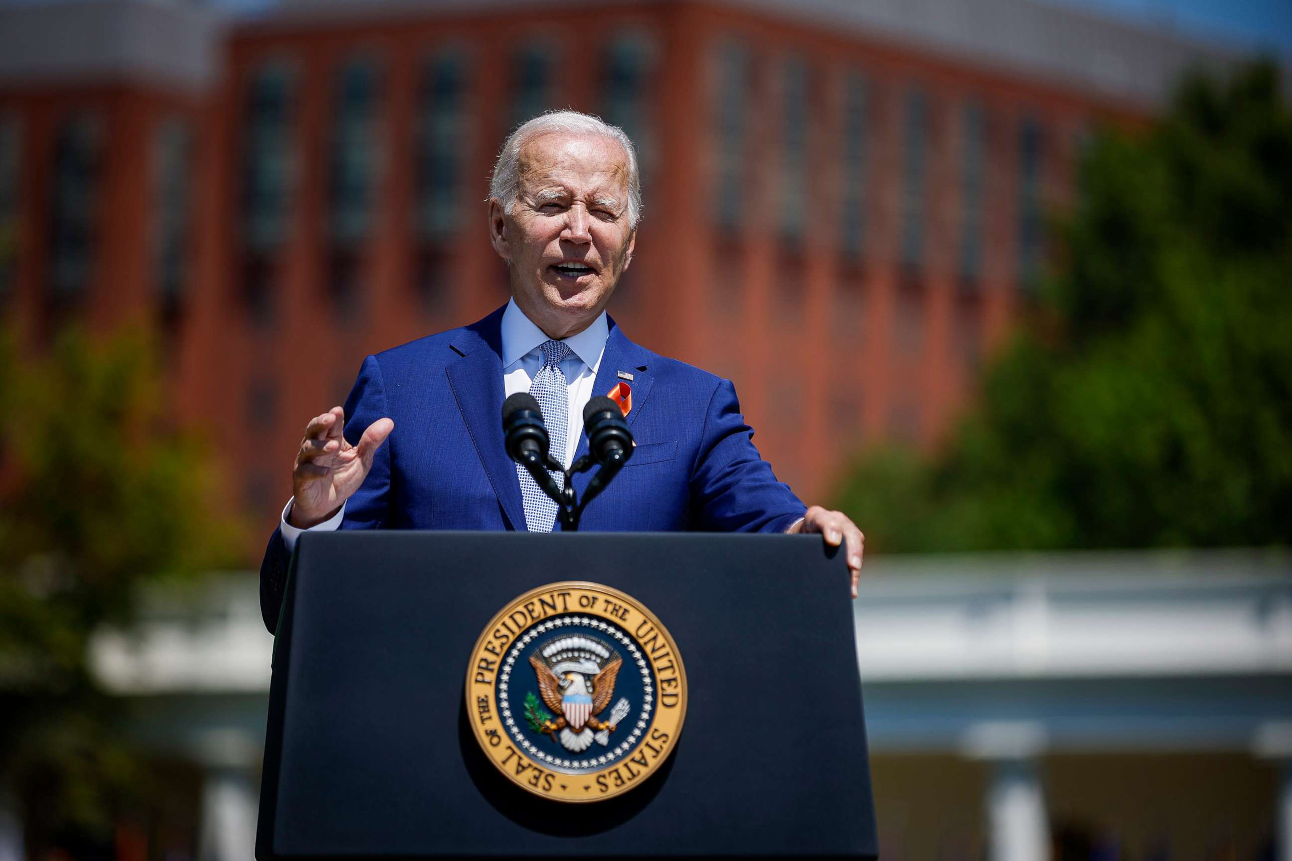 PHOTO: President Joe Biden delivers remarks at an event to celebrate the Bipartisan Safer Communities Act on the South Lawn of the White House, July 11, 2022, in Washington, DC.