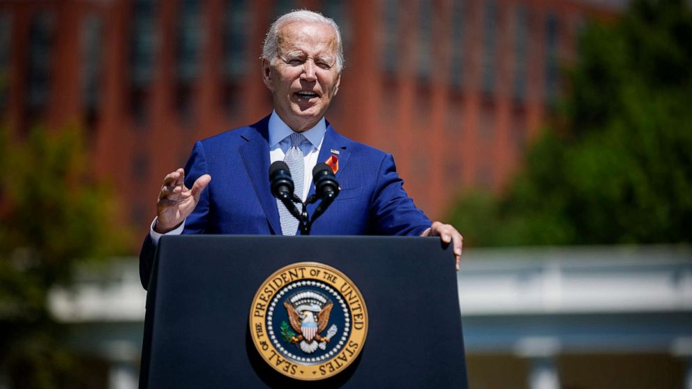PHOTO: President Joe Biden delivers remarks at an event to celebrate the Bipartisan Safer Communities Act on the South Lawn of the White House, July 11, 2022, in Washington, DC.