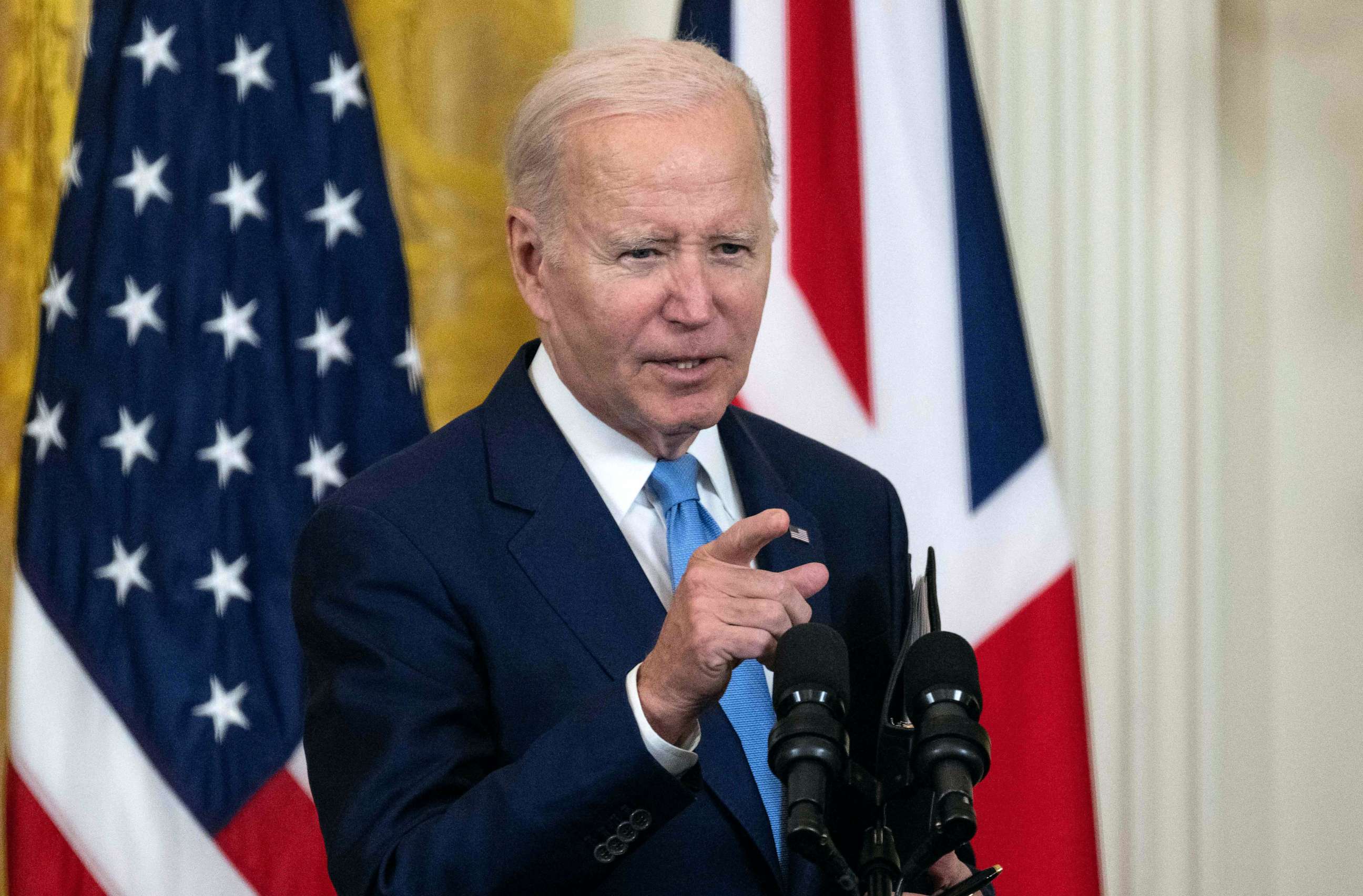 PHOTO: President Joe Biden takes part in a joint-press conference with British Prime Minister Rishi Sunaka in the East Room of the White House in Washington, DC, June 8, 2023.