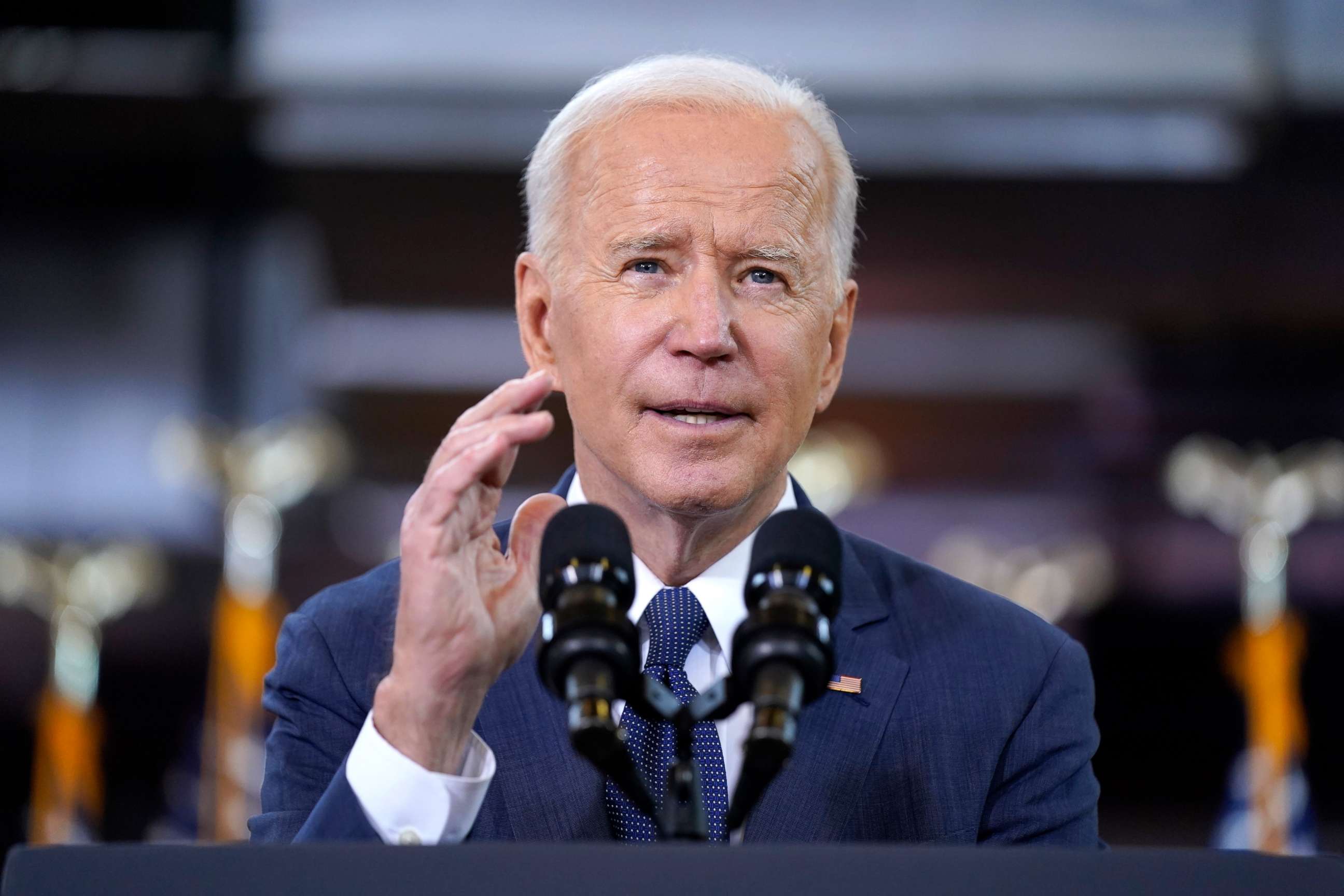 PHOTO: President Joe Biden delivers a speech on infrastructure spending at Carpenters Pittsburgh Training Center in Pittsburgh, March 31, 2021.