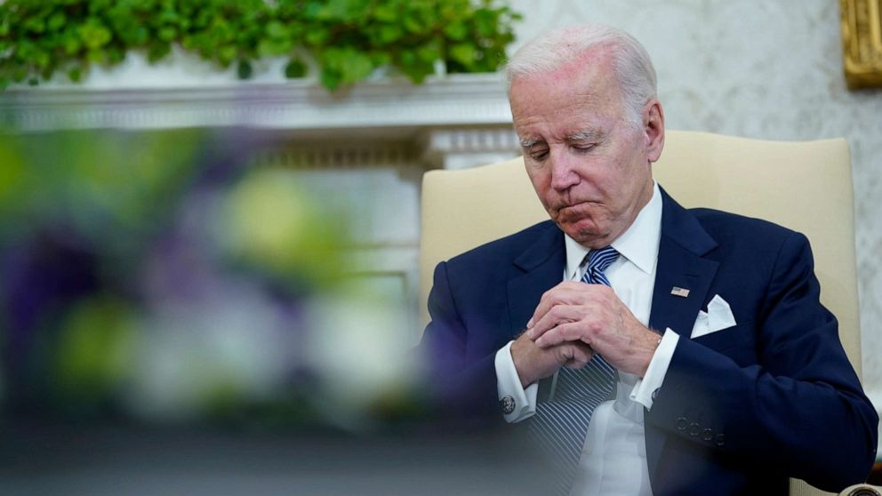 PHOTO: President Joe Biden listens during a meeting with Mexico's President Andres Manuel Lopez Obrador in the Oval Office of the White House in Washington, July 12, 2022.