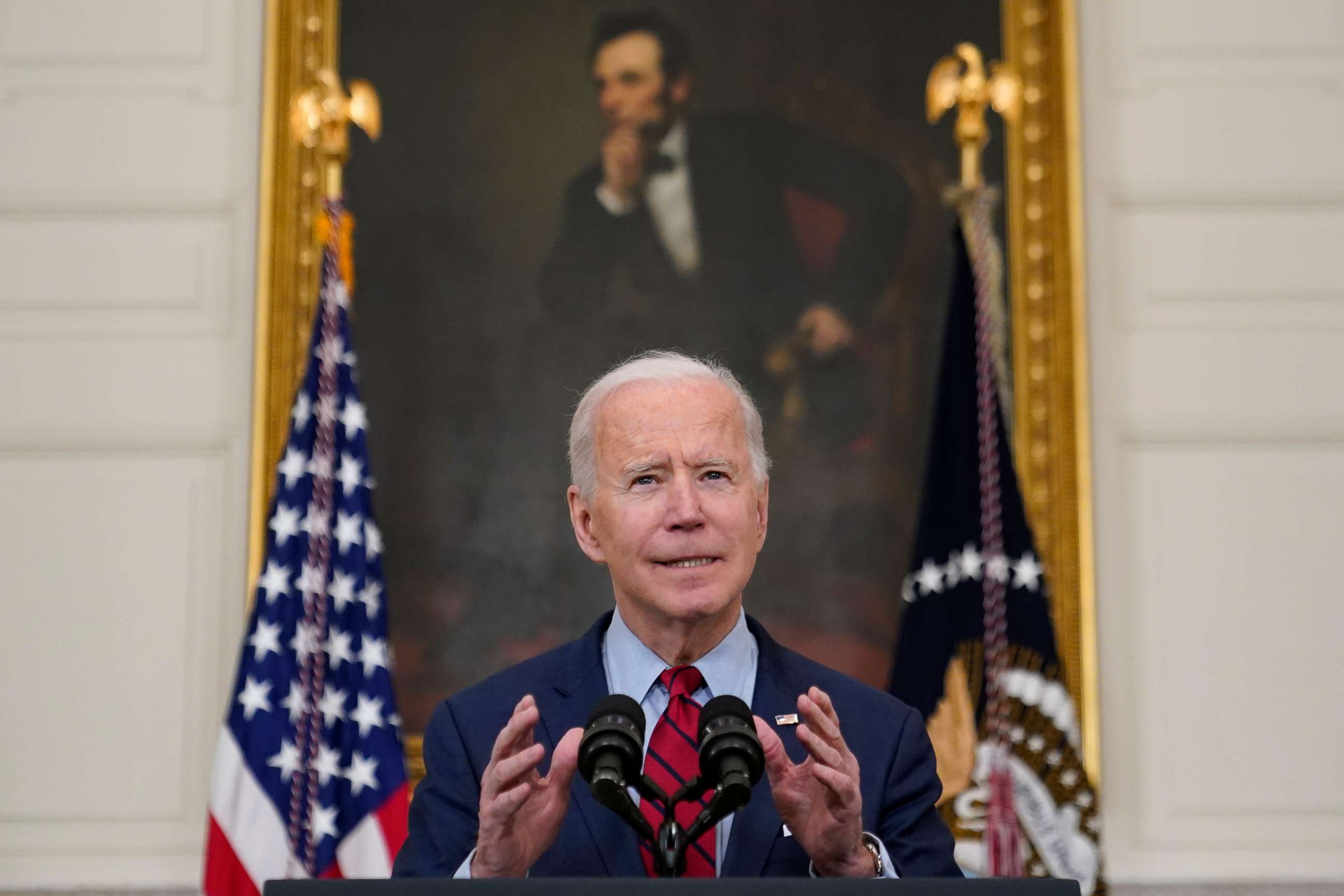 PHOTO: President Joe Biden delivers remarks about the mass shooting in Boulder, Colorado, in the State Dining Room at the White House, March 23, 2021, in Washington, DC. 