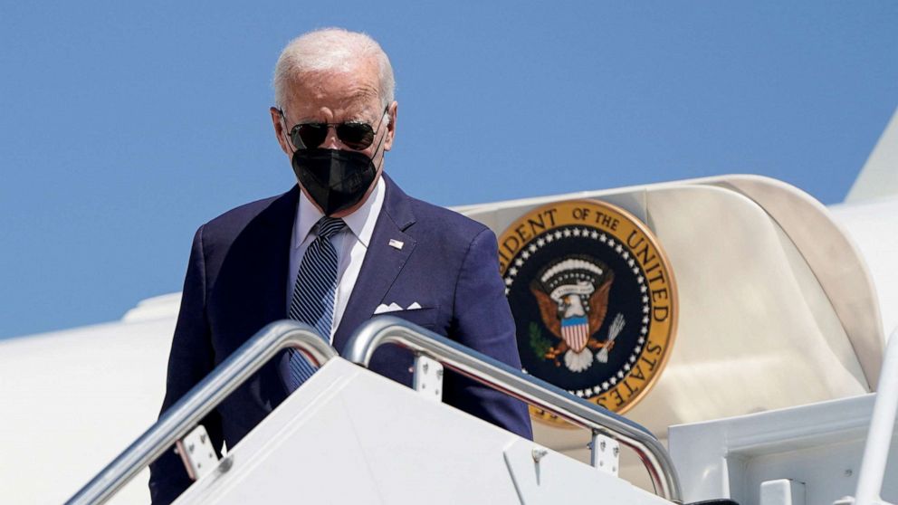 PHOTO: President Joe Biden walks from Air Force One as he returns from Kiawah Island, South Carolina, at Joint Base Andrews in Maryland, Aug 16, 2022.