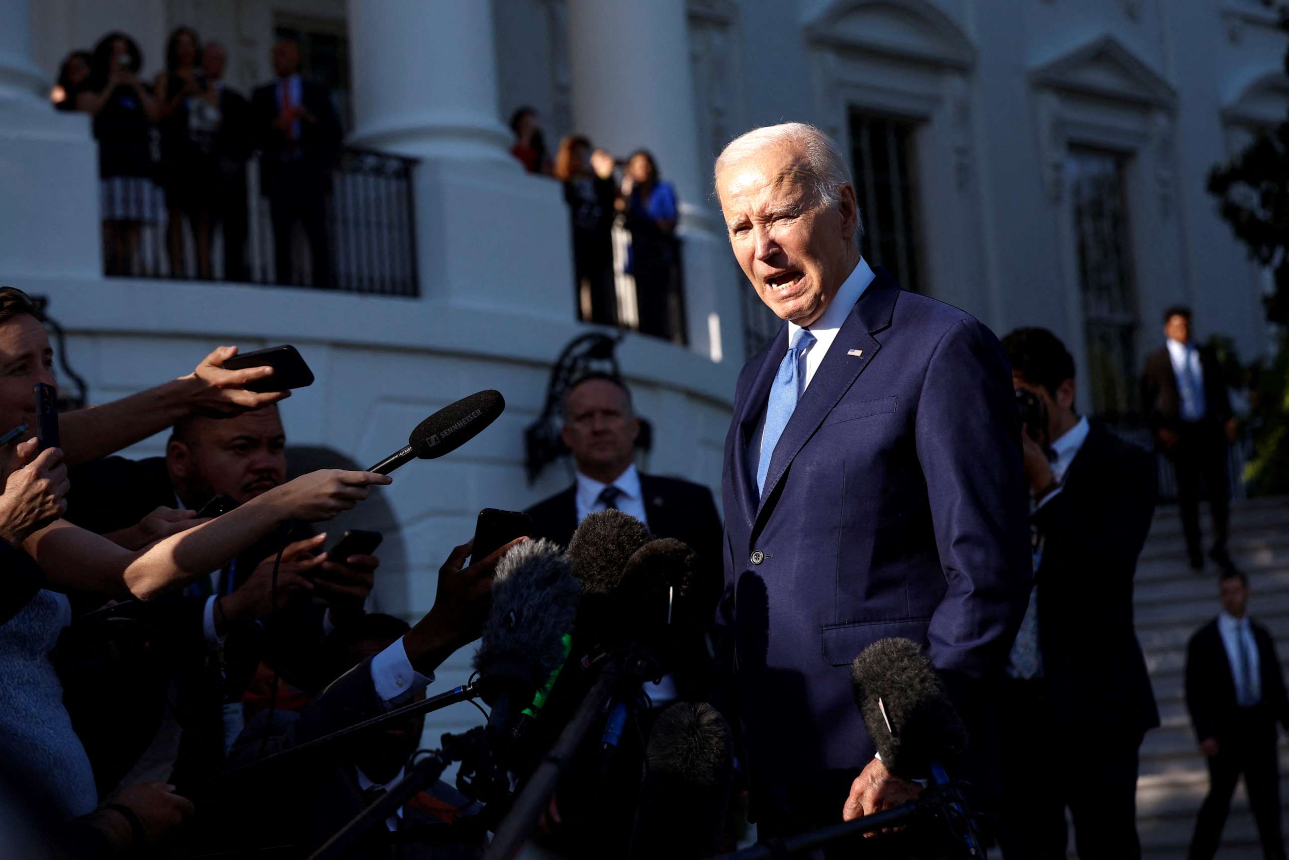 PHOTO: President Joe Biden speaks to the media before departing the White House for Camp David, in Washington, May 26, 2023.