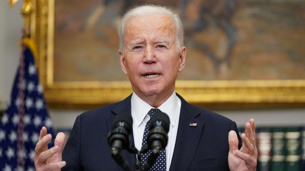 PHOTO: President Joe Biden delivers remarks on his administration's efforts to pursue deterrence and diplomacy in response to Russia's military buildup on the border of Ukraine, from the White House in Washington, Feb. 18, 2022.