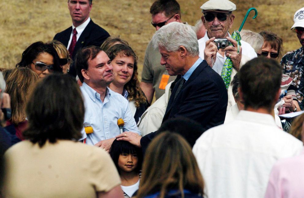 PHOTO: Former President Bill Clinton joined families of the victims of Columbine at a Columbine Memorial groundbreaking ceremony at Clement Park near the school, June 16, 2006.