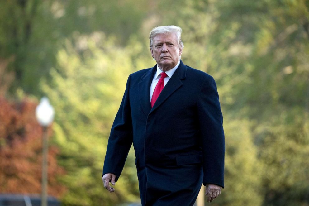 PHOTO: President Donald Trump walks on the South Lawn as he arrives at the White House in Washington, April 15, 2019, after visiting Minnesota.