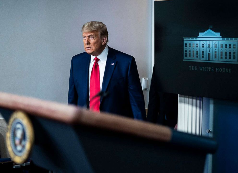 PHOTO: President Donald Trump arrives to speak in the James S. Brady Press Briefing Room at the White House , Nov 24, 2020.