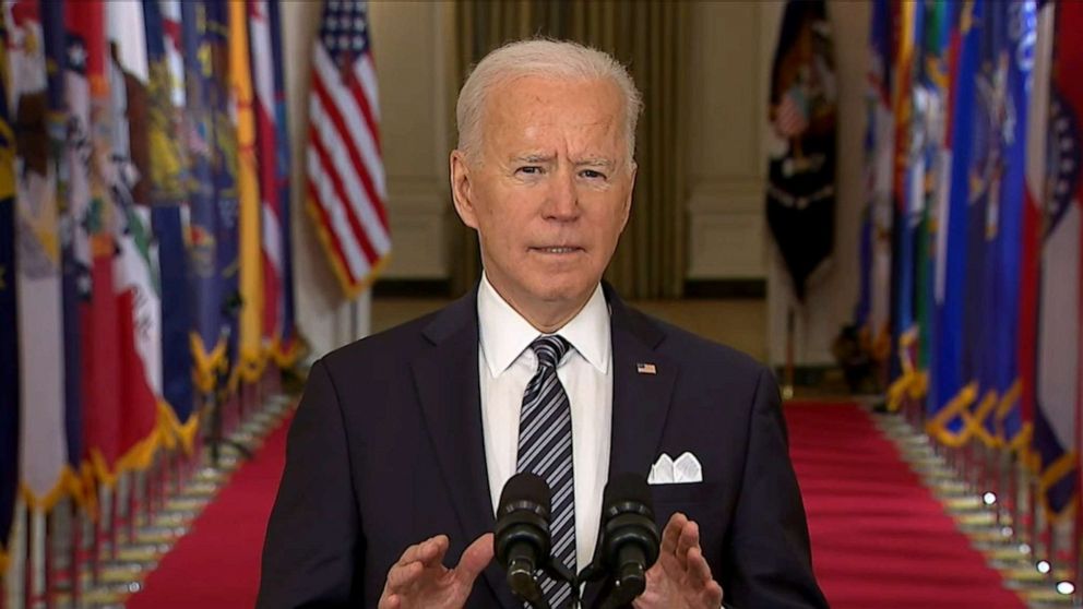 PHOTO: President Joe Biden speaks the nation in his first primetime address from Washington, March 11, 2021.