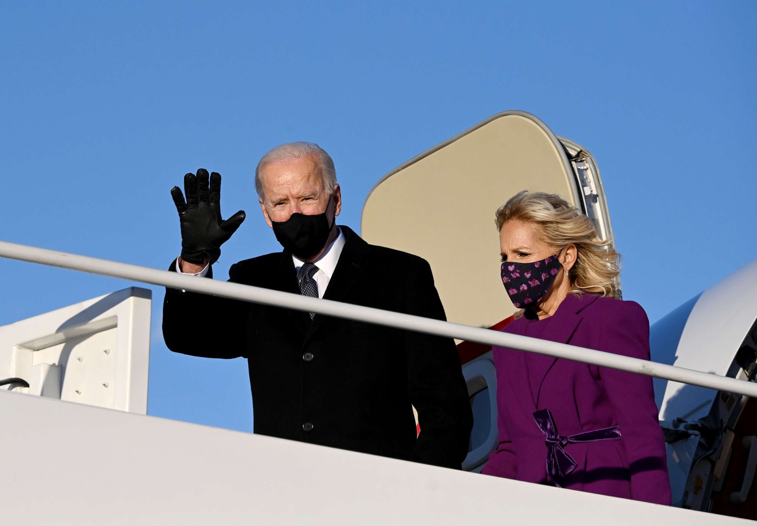 PHOTO: President-elect Joe Biden and incoming First Lady Jill Biden arrive at Joint Base Andrews in Maryland on Jan. 19, 2021.