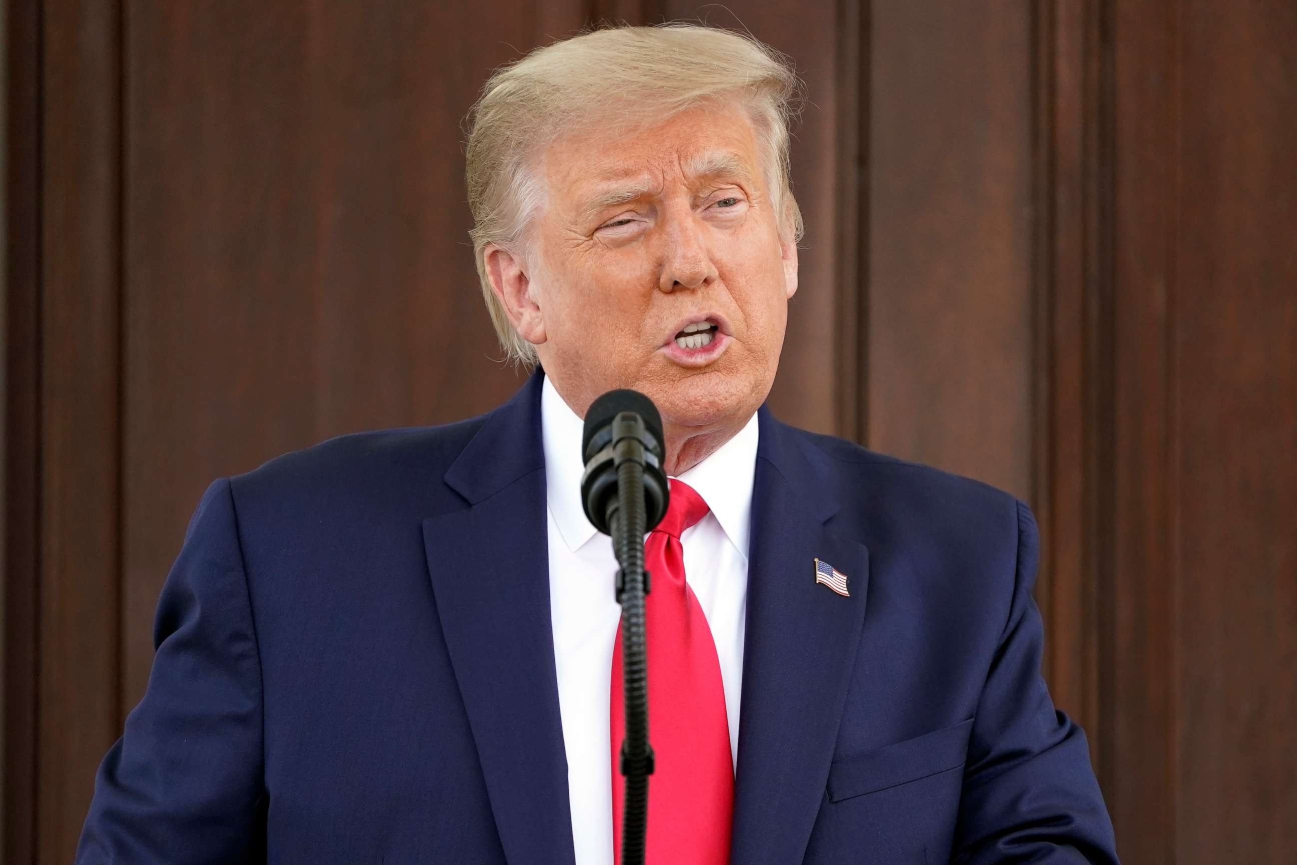 PHOTO: President Donald Trump speaks during a news conference on the North Portico of the White House, Sept. 7, 2020, in Washington.