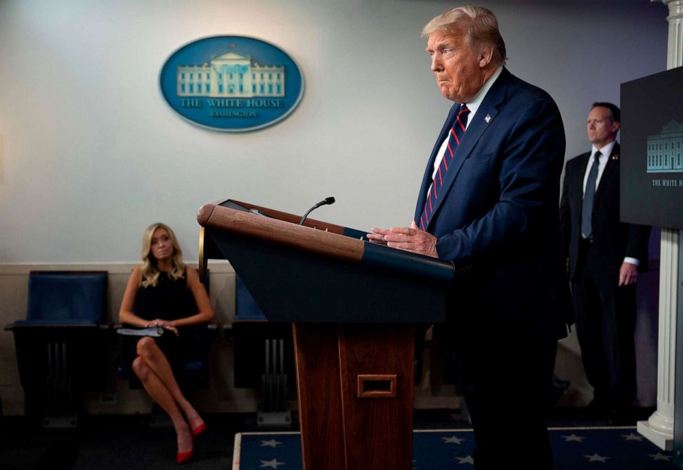 PHOTO: President Donald Trump speaks during the renewed briefing of the Coronavirus Task Force, July 21, 2020, in Washington, DC.