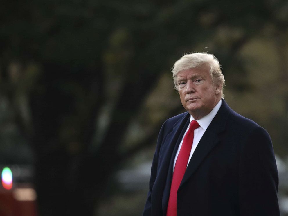 PHOTO: President Donald Trump leaves the Oval Office and walks toward Marine One on the South Lawn of the White House, Nov. 14, 2019, in Washington, DC.