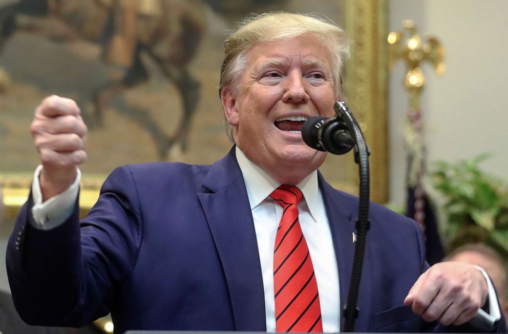 PHOTO: President Donald Trump speaks during an event to sign executive orders on "transparency in federal guidance and enforcement" in the Roosevelt Room of the White House in Washington, Oct. 9, 2019.