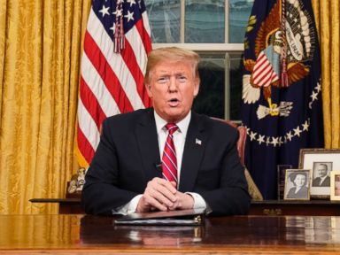 PHOTO: President Donald Trump speaks from the Oval Office of the White House as he gives a prime-time address about border security, Jan. 8, 2018, in Washington.