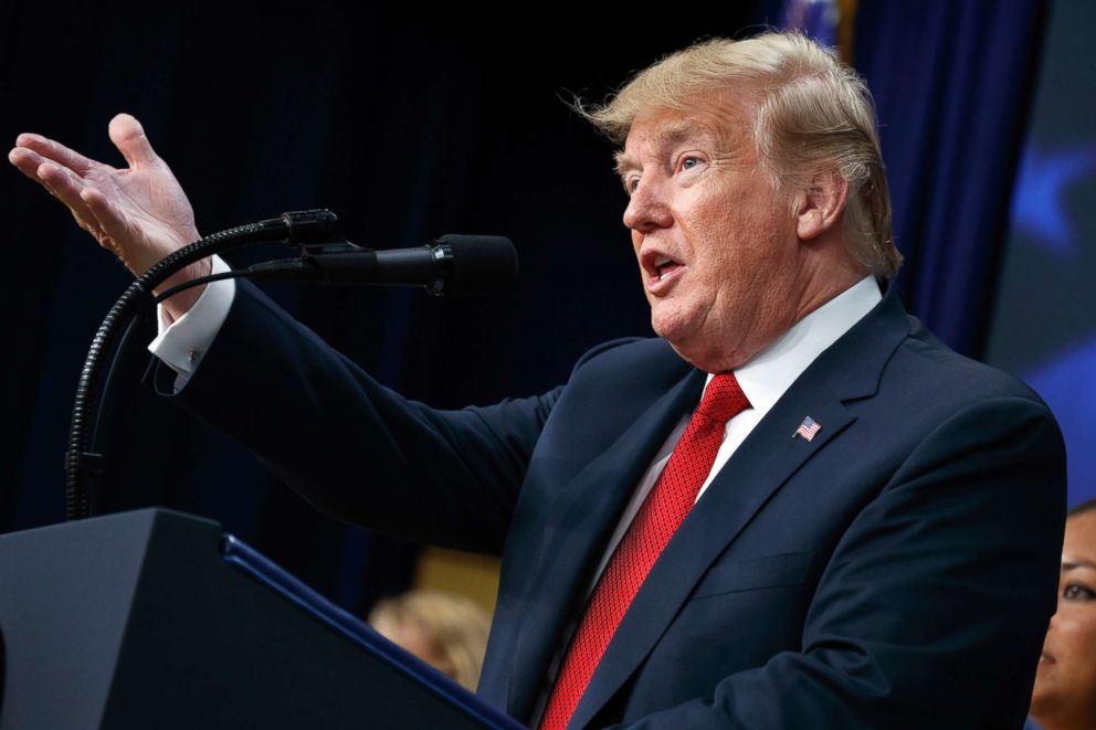 PHOTO: President Donald Trump speaks about immigration alongside family members affected by crime committed by undocumented immigrants, at the South Court Auditorium on the White House complex in Washington, June 22, 2018.