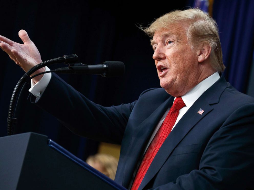 PHOTO: President Donald Trump speaks about immigration alongside family members affected by crime committed by undocumented immigrants, at the South Court Auditorium on the White House complex in Washington, June 22, 2018.