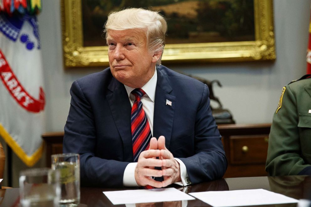 PHOTO: President Donald Trump listens during a briefing on drug trafficking at the southern border in the Roosevelt Room of the White House, March 13, 2019, in Washington.