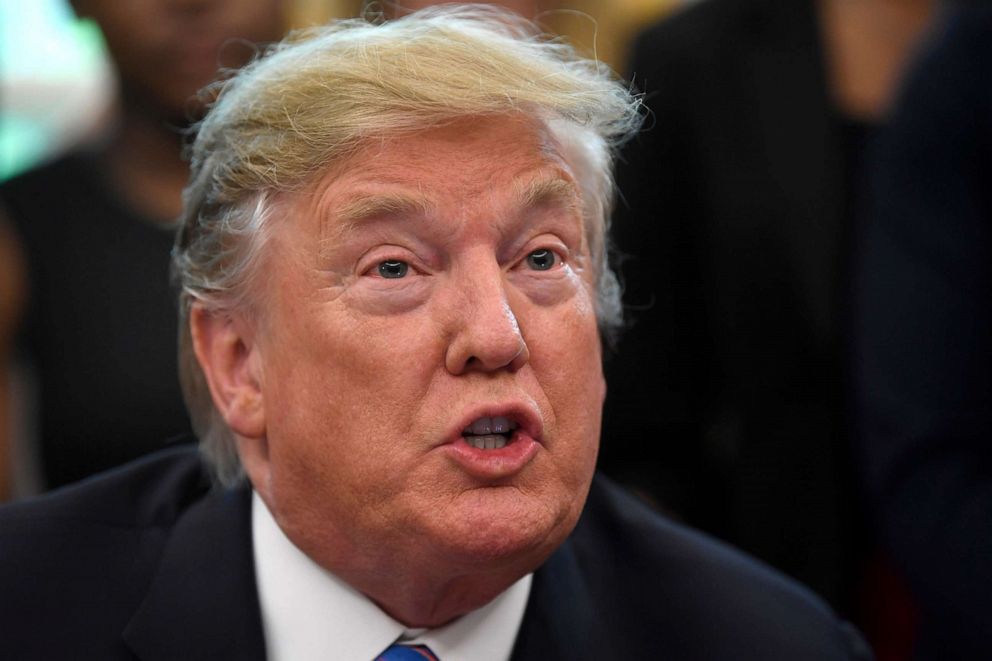 PHOTO: President Donald Trump speaks in the Oval Office of the White House in Washington, April 29, 2019.