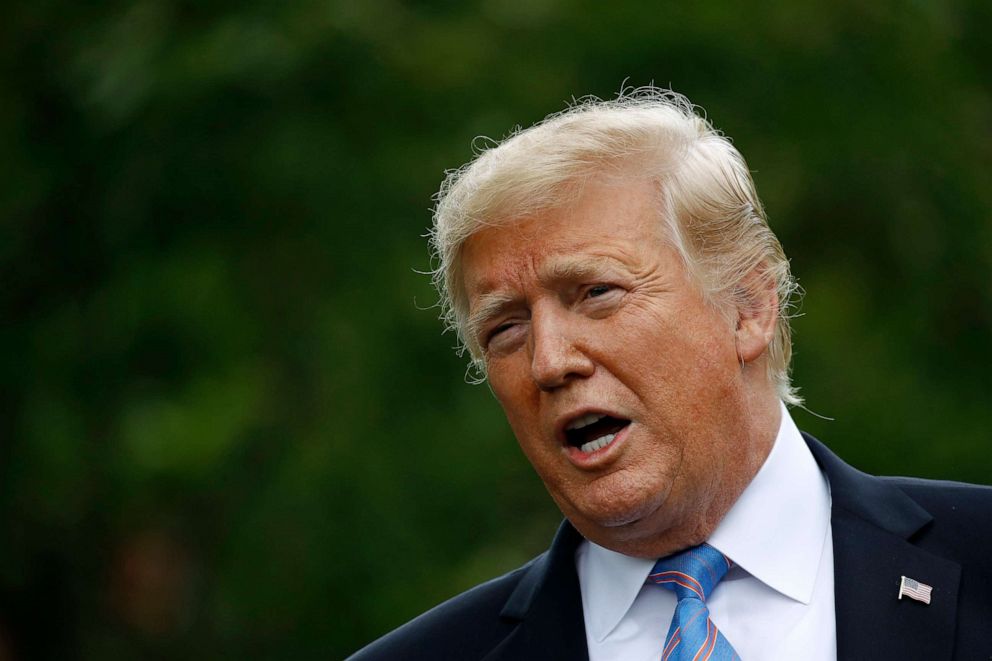 PHOTO: President Donald Trump speaks on the South Lawn at the White House, June 10, 2019, in Washington.