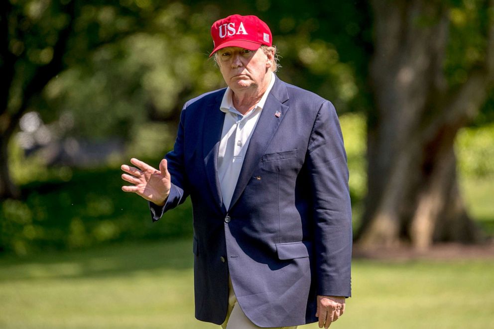 PHOTO: President Donald Trump arrives to the South Lawn of the White House in Washington, June 23, 2019, after traveling from Trump National Golf Club in Sterling, Va.