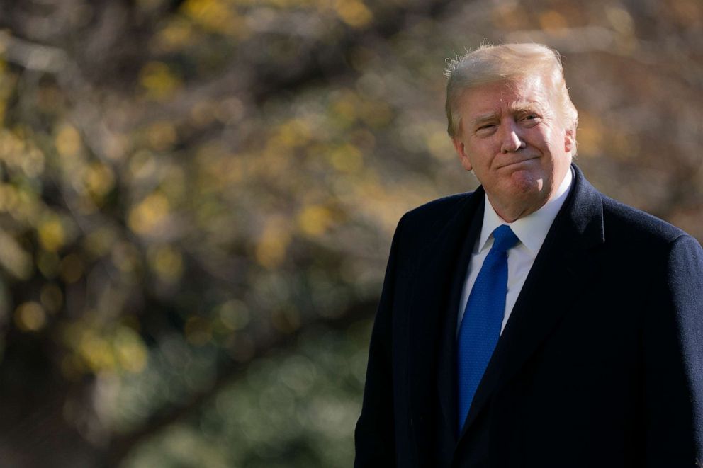 PHOTO: President Donald Trump walks on the South Lawn of the White House in Washington, Nov. 29, 2020, after stepping off Marine One.