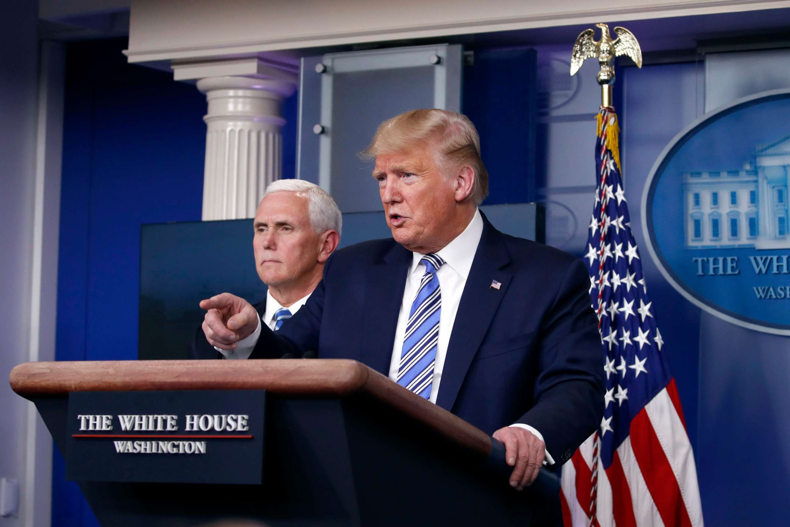 PHOTO: President Donald Trump speaks about the coronavirus in the James Brady Briefing Room, March 23, 2020, in Washington.