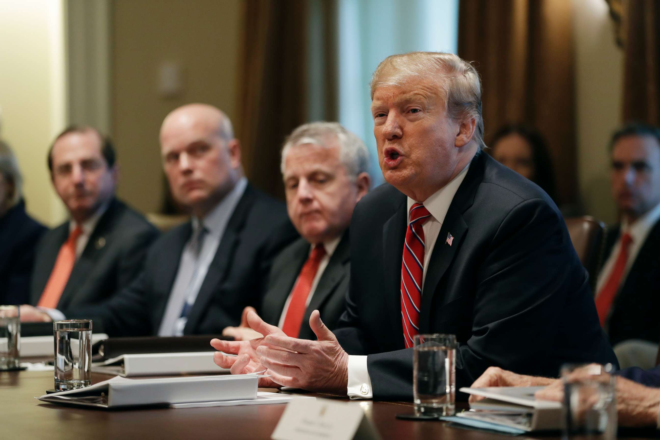 PHOTO: President Donald Trump speaks during a cabinet meeting at the White House, Feb. 12, 2019, in Washington.