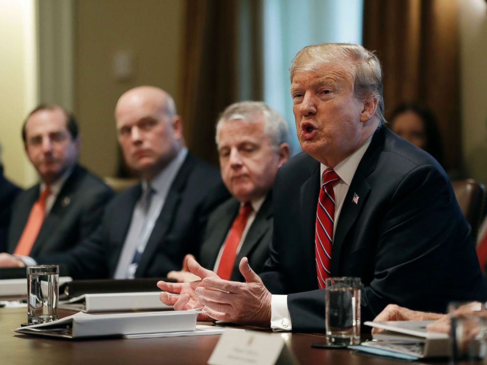PHOTO: President Donald Trump speaks during a cabinet meeting at the White House, Feb. 12, 2019, in Washington.