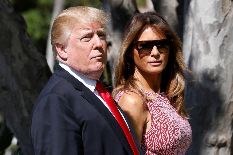 PHOTO: President Donald Trump and first lady Melania Trump arrive for the Easter service at Bethesda-by-the-Sea Episcopal Church in Palm Beach, Florida, April 1, 2018.
