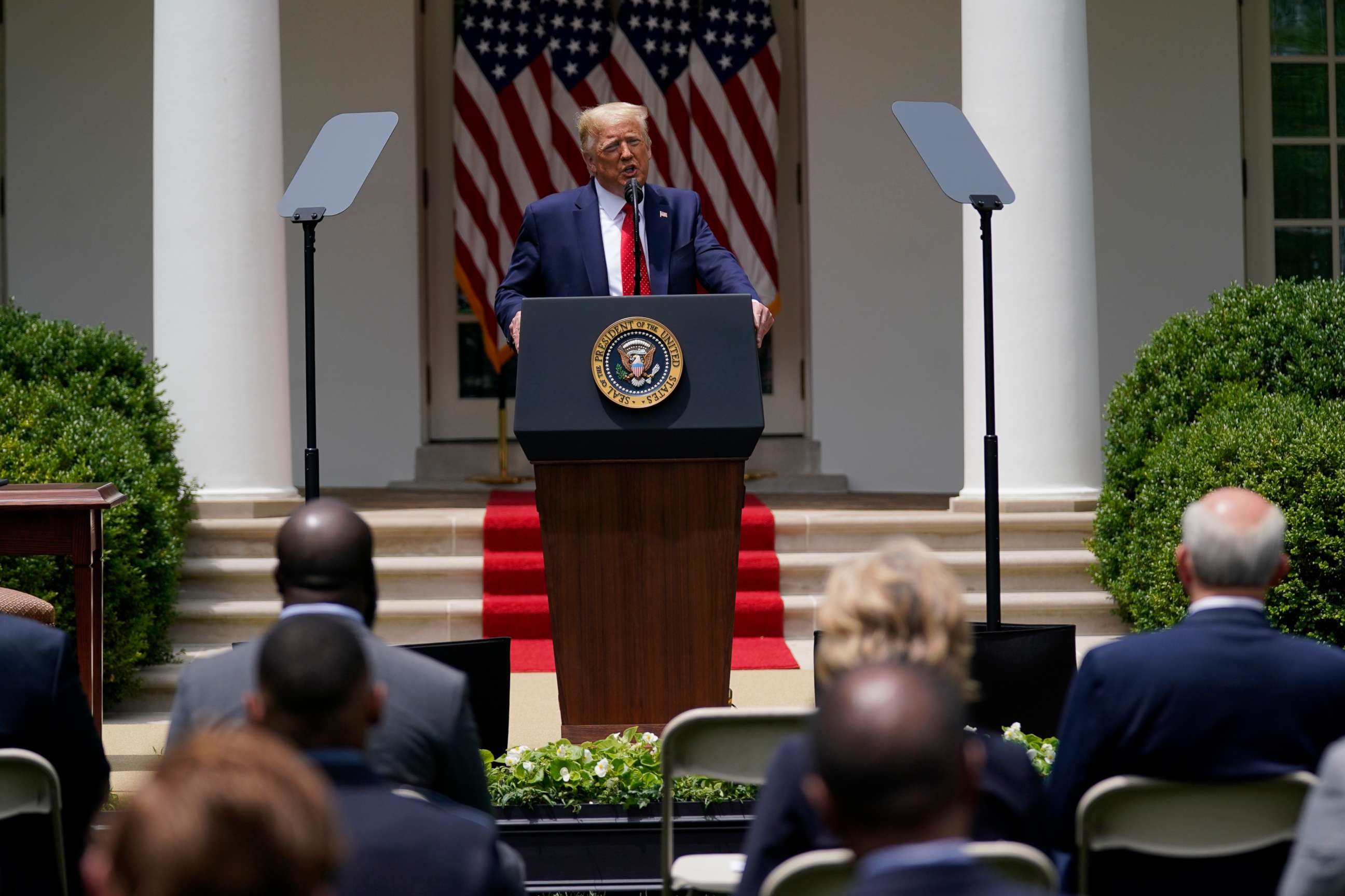 PHOTO: President Donald Trump speaks during an event on police reform, in the Rose Garden of the White House, June 16, 2020, in Washington.