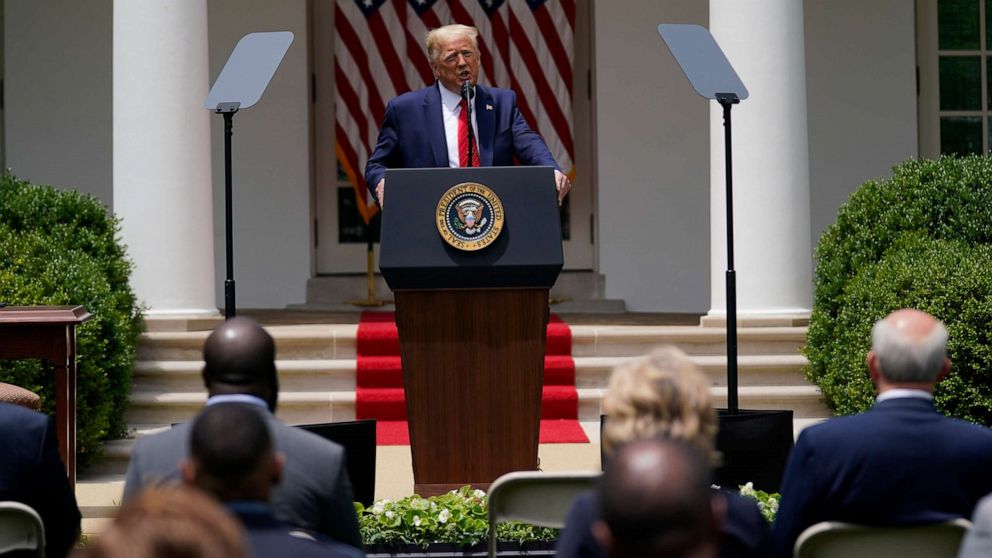 PHOTO: President Donald Trump speaks during an event on police reform, in the Rose Garden of the White House, June 16, 2020, in Washington.