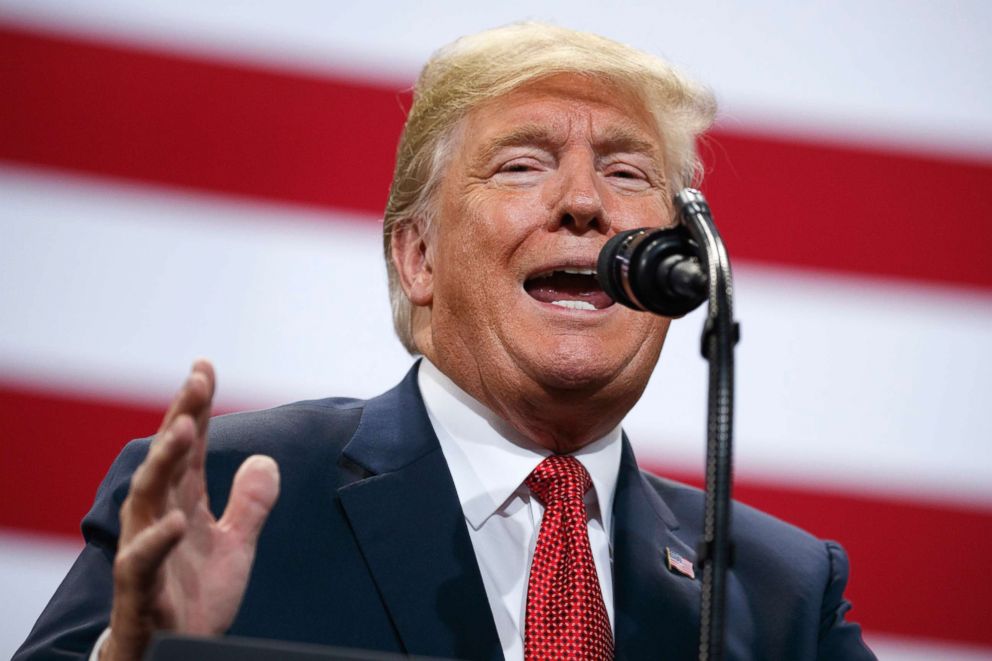 PHOTO: President Donald Trump speaks during a campaign rally at the Mayo Civic Center in Rochester, Minn., Oct. 4, 2018.