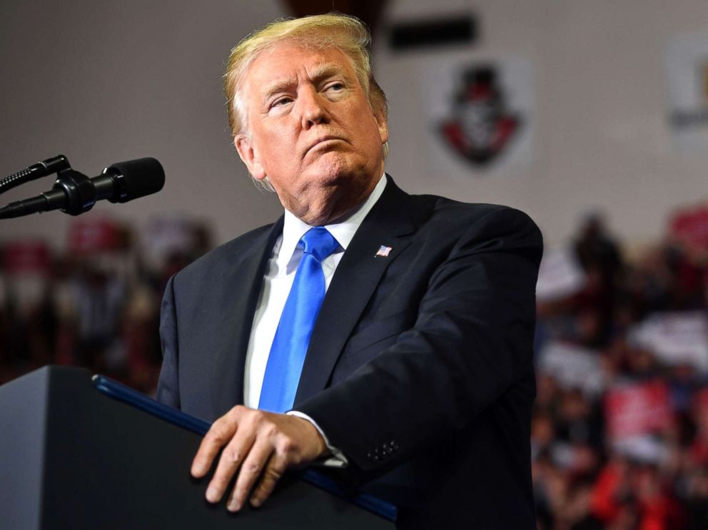 PHOTO: President Donald Trump speaks during a Make America Great Again rally at the Eastern Kentucky University in Richmond, Kentucky, Oct. 13, 2018.