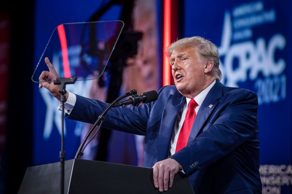 PHOTO: Former President Donald Trump delivers the keynote address at CPAC, the annual convention of the American Conservative Union, Feb. 28, 2021, in Orlando, Florida.