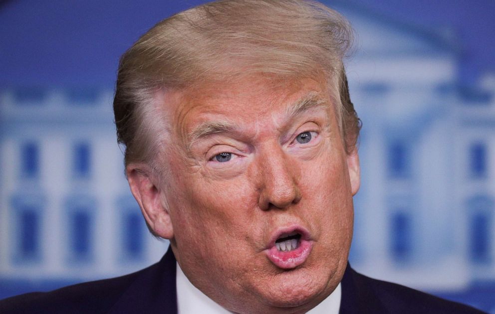 PHOTO: President Donald Trump speaks during a press briefing on the economy and new employment and unemployment numbers at the White House in Washington, July 2, 2020.