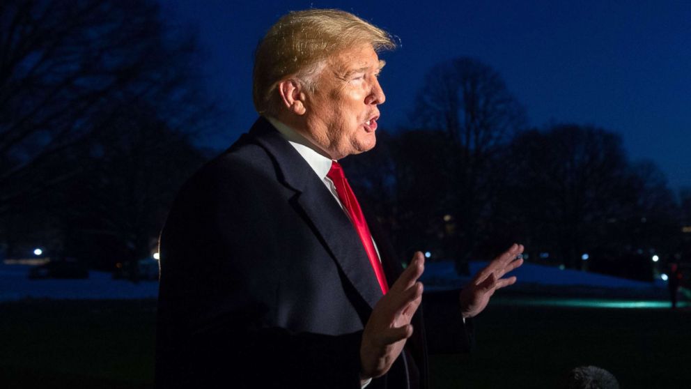 President Donald Trump speaks to the media on the South Lawn of the White House, Jan. 14, 2019.
