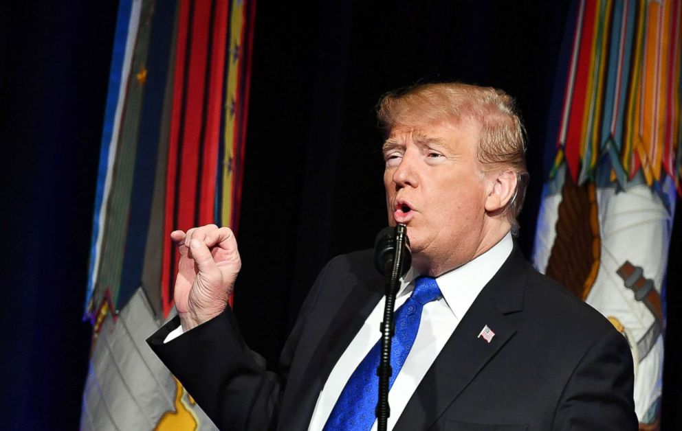 PHOTO: President Donald Trump speaks during the Missile Defense Review announcement at the Pentagon in Washington, DC, Jan. 17, 2019.