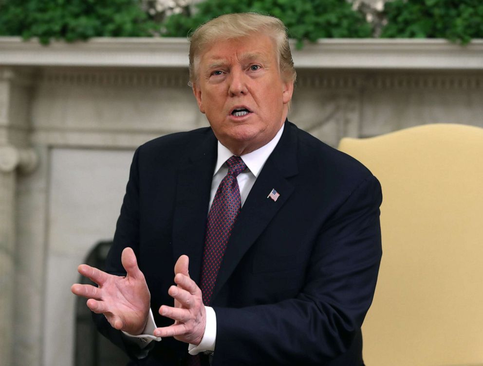 PHOTO: President Donald Trump speaks to the media during a meeting with Hungarian Prime Ministerï Viktor Orban in the Oval Office, May 13, 2019 in Washington, D.C.