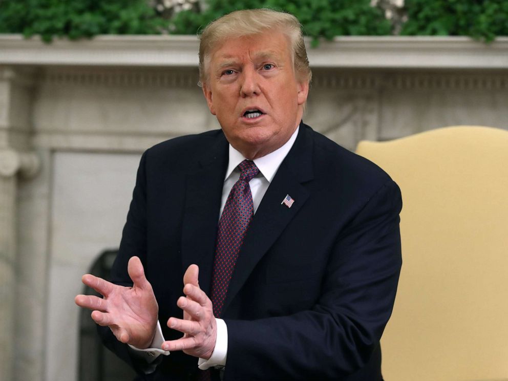 PHOTO: President Donald Trump speaks to the media during a meeting with Hungarian Prime Minister�Viktor Orban in the Oval Office, May 13, 2019 in Washington, DC.