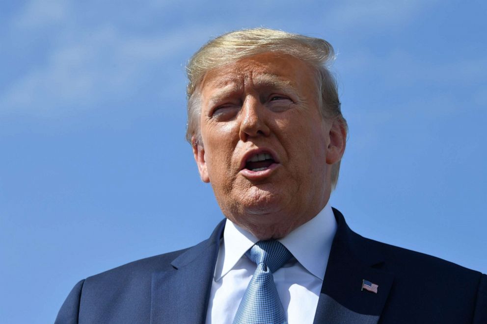 PHOTO: President Donald Trump speaks, Sept. 18, 2019, at Los Angeles International Airport.