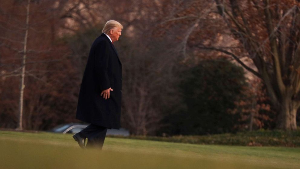PHOTO: President Donald Trump departs the White House for a campaign rally in Battle Creek, Mich., Dec. 18, 2019, in Washington.