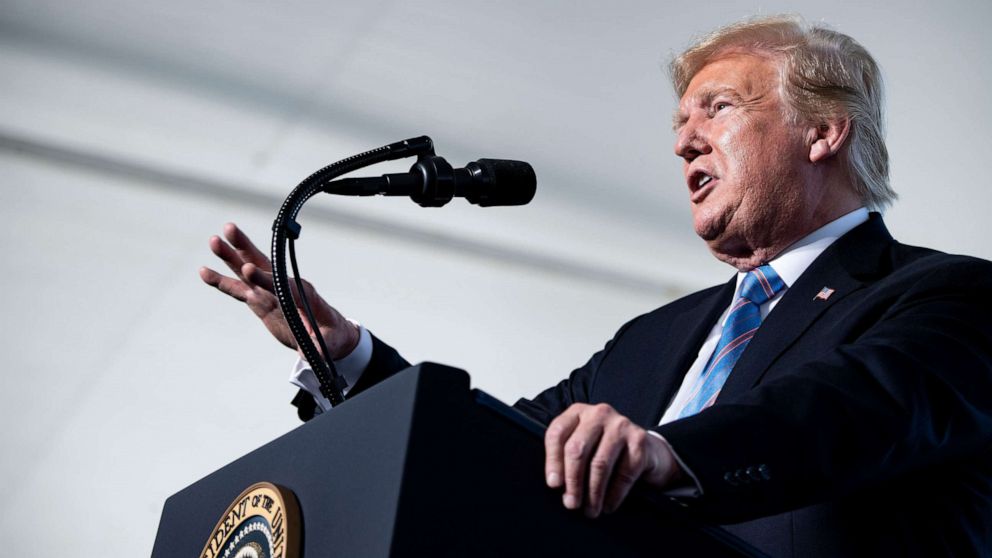 PHOTO: President Donald Trump speaks at the Cameron LNG Export Facility, May 14, 2019, in Hackberry, Louisiana.