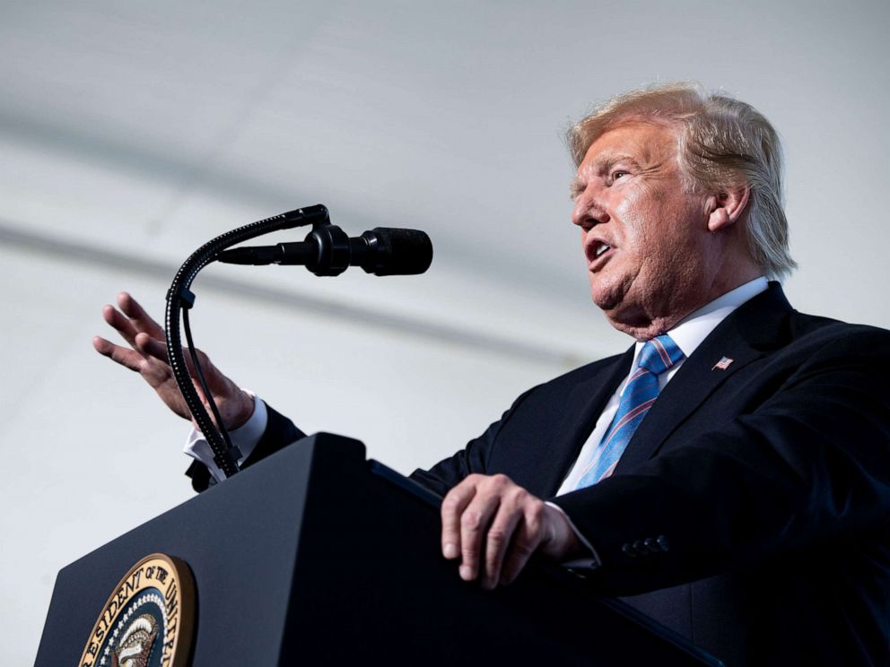 PHOTO: President Donald Trump speaks at the Cameron LNG Export Facility on May 14, 2019 in Hackberry, Louisiana.