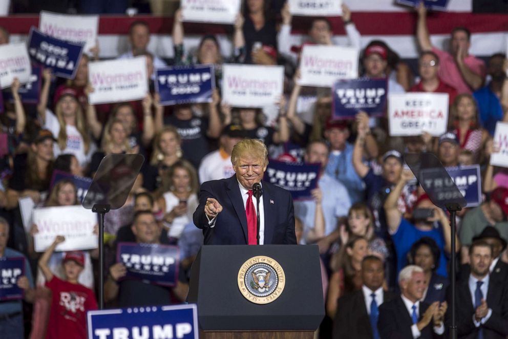 PHOTO: President Donald Trump speaks during a Keep America Great rally in Greenville, N.C., July 17, 2019.