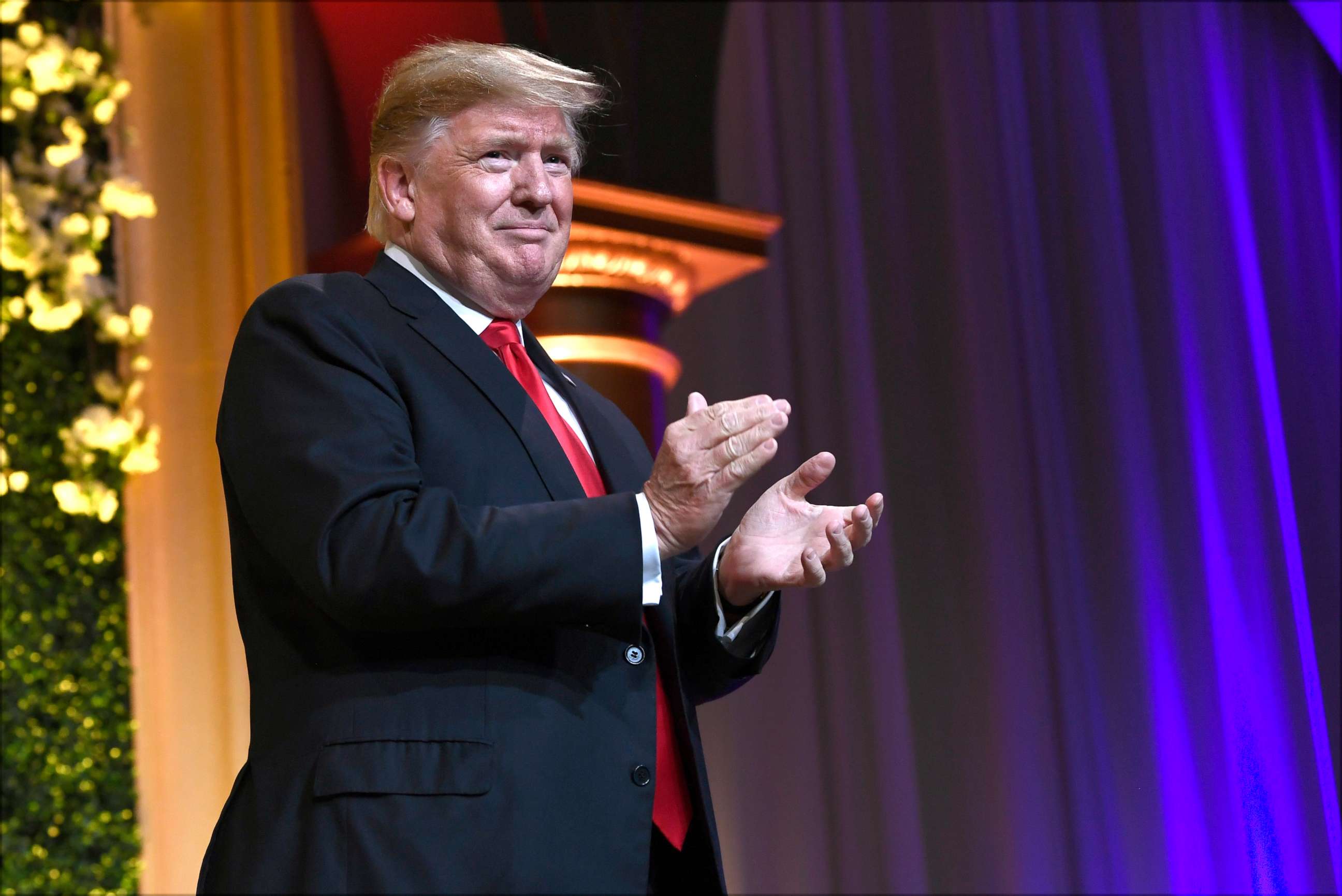PHOTO: President Donald Trump arrives to speak at the National Republican Congressional Committee's annual spring dinner in Washington, April 2, 2019.